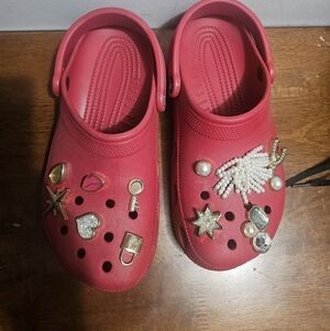 Crocs Red Clogs with Charms Women 9 Men 7
